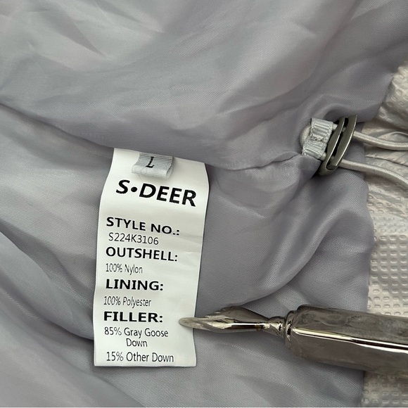 S.DEER Women High Neck Collar Bright Surface Short Puffer Goose Down Jacket Sz L - Picture 6 of 16